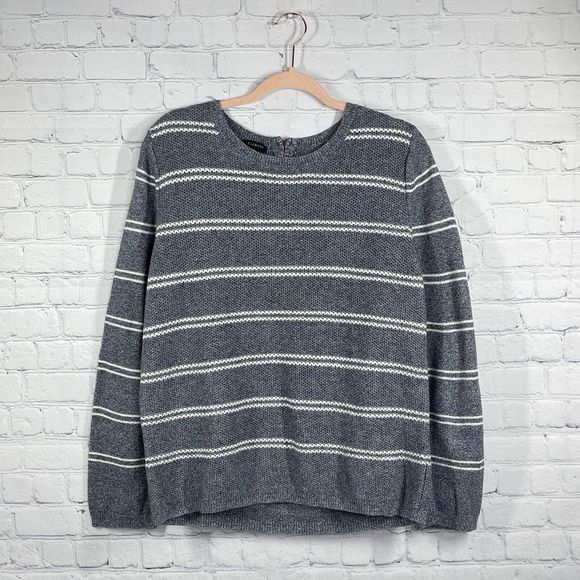 Talbots Sweater Women Size XL Gray Stripe Long Sleeve Winter Pullover - Picture 1 of 13
